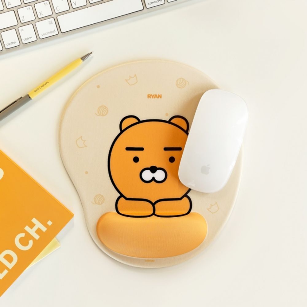 Kakao Friends Cushion Mouse Pad Wrist Rest (Choonsik/Ryan/Apeach) | Gel Wrist Support | Non-Slip Lycra Fabric | Designed in Korea